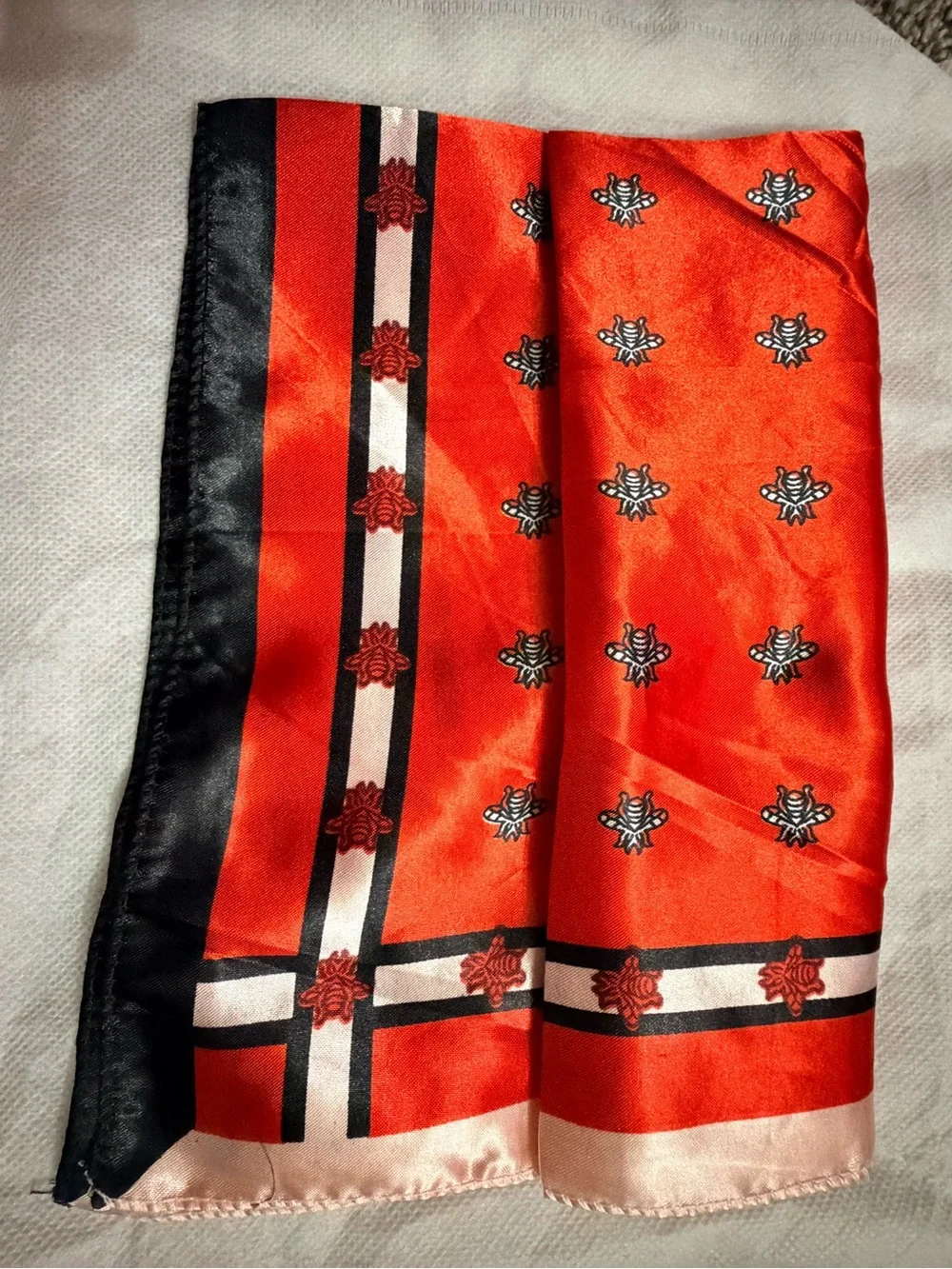 Silk-Look Red-Orange Patterned Fashion Scarf